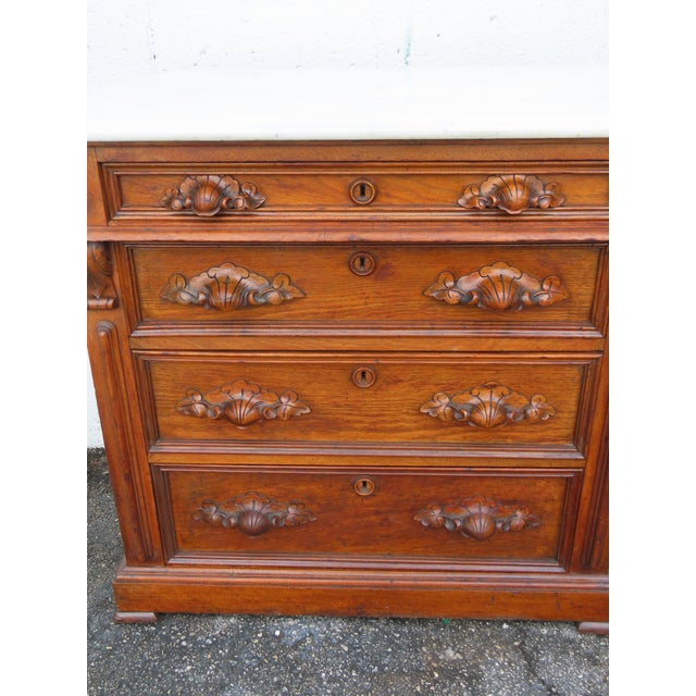 Victorian Eastlake Late 1800s Carved Marble Top Small Dresser Chest 6399 For Sale - Image 9 of 18
