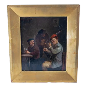 17th Century Dutch Old Master Oil on Panel Painting of Tavern Scene, Signed Ostade