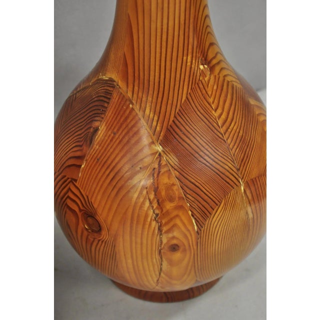Wood Vintage Mid Century Modern Bulbous Sculpted Swedish Pine Wood Table Lamps, Pair For Sale - Image 7 of 12