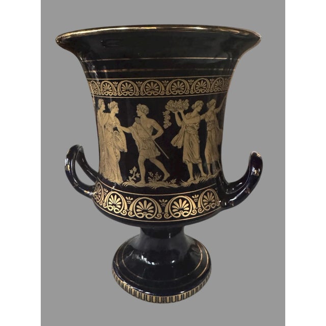 Black Vintage Porcelain Double Handled Vase Decorated W Grecian Figures For Sale - Image 8 of 12