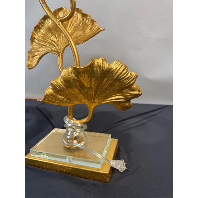 Late 20th Century Pair of Gilt Bronze Ginkgo Leaf Table Lamps With Shades For Sale - Image 13 of 13