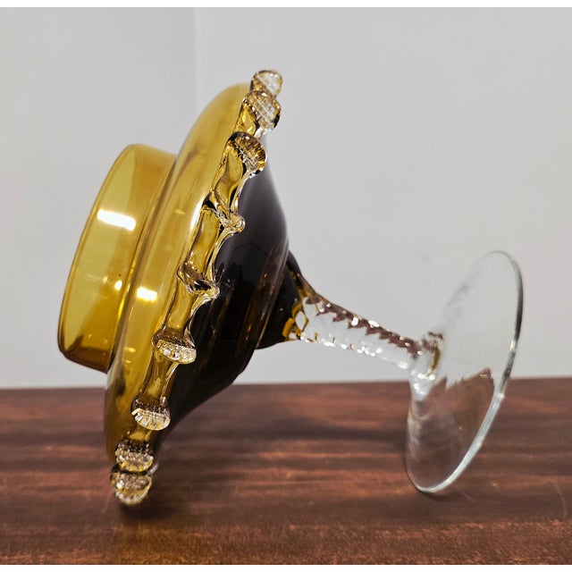 Amber Mid 20th Century Italian Murano Glass Style Amber Art Glass Compote With Applied Prunts For Sale - Image 8 of 11