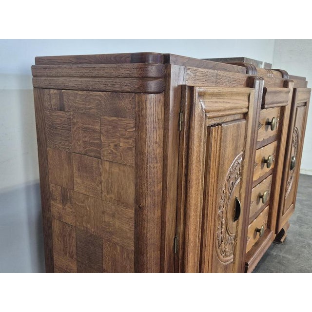 Red Art Deco Sideboard in Carved Oak with Marble Top, 1930s For Sale - Image 8 of 9