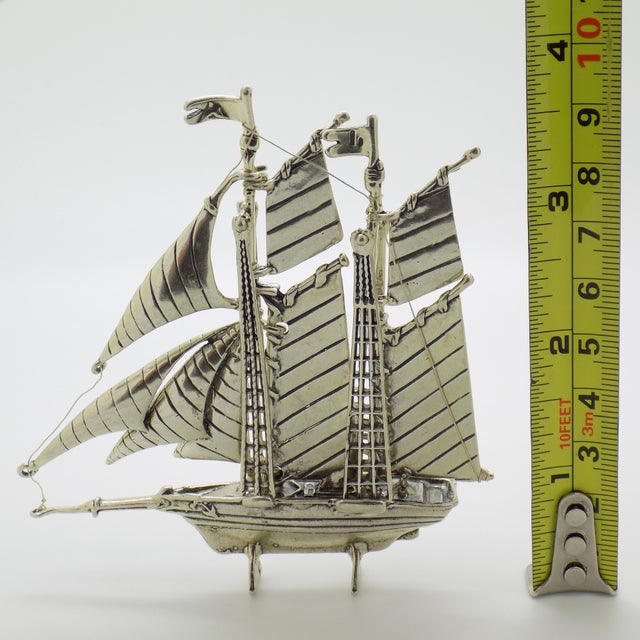 Vintage Italian Handmade Genuine Silver Large Sailing Ship Detailed Figurine For Sale - Image 10 of 10