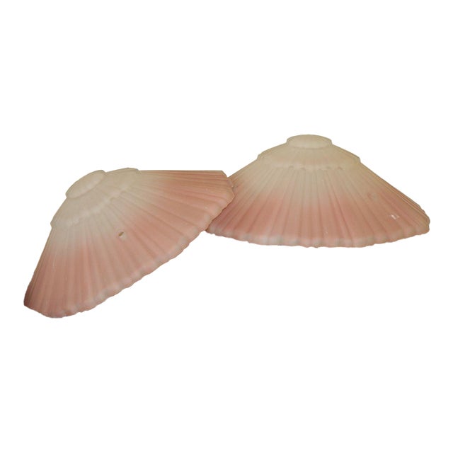 Pair of 1920s Art Deco Pink Glass Fly Catcher Pendant Light Shades For Sale