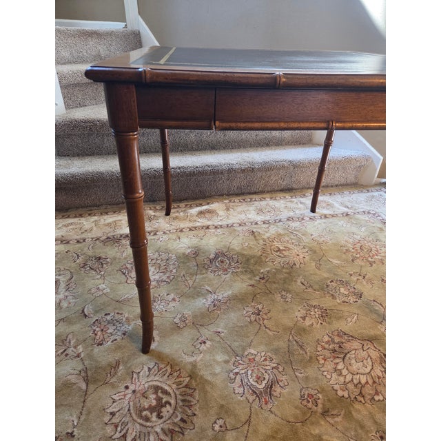 Vintage Drexel Faux Bamboo Chippendale Style Leather Top Game Table For Sale - Image 13 of 14