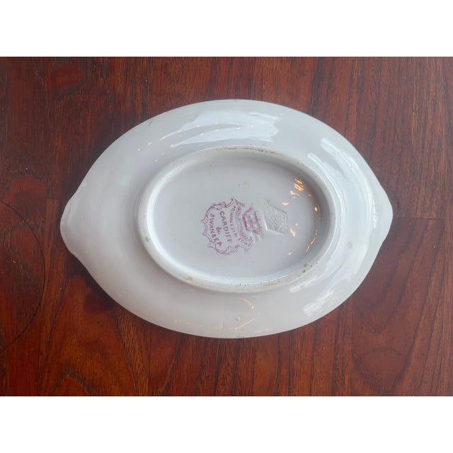 Antique Wales Cardiff Swansea Porcelain White Gold Leaf Gravy Boat Under-Plate & Ladle For Sale - Image 9 of 11