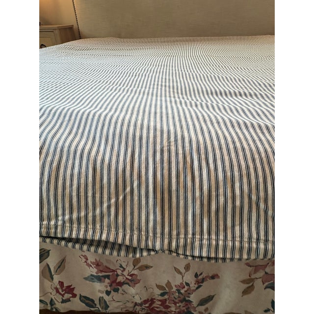 Farmhouse Vintage Denim Blue Ticking Stripe Blanket Duvet Cover or Coverlet Queen For Sale - Image 3 of 14