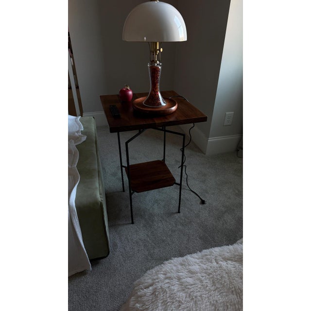 Not Yet Made - Made To Order Solid Walnut Side Table, Two-Tier End Table Nightstand, Forged Steel Base, Small Bedside Table For Sale - Image 5 of 7