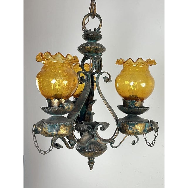 Brutalist Mid-Century Brutalist Iron and Glass Chandelier, 1960s For Sale - Image 3 of 15