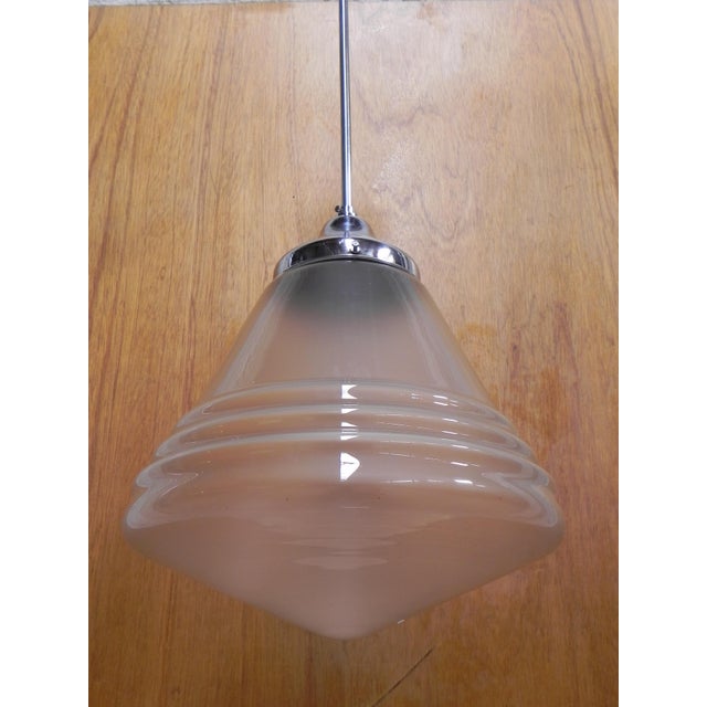1930s Art Deco Frosted Glass Pendant Lamp, 1930s For Sale - Image 5 of 11