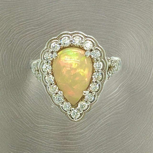 Traditional Natural Opal Diamond Ring 6.25 14k W Gold 2.35 TCW Certified For Sale - Image 3 of 11