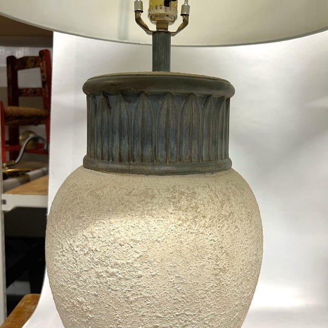 1980s Safari Plaster Table Lamps With Sage Green Shades - A Pair. For Sale - Image 4 of 7