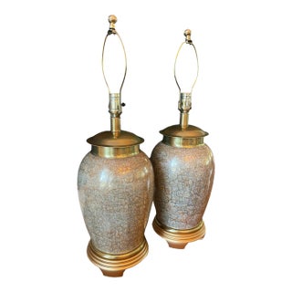 Late 20th Century Frederick Cooper Crackle-Glazed Ceramic Table Lamps - A Pair For Sale