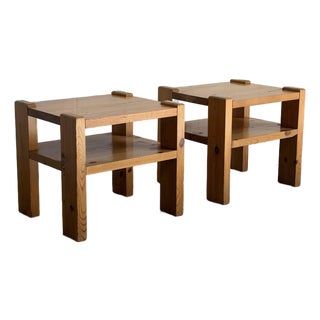 Pair of Vintage Danish Pine Side Tables Scandinavian Modern Nightstands For Sale