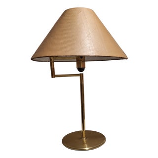 Vintage Brass Table Lamp with Handmade Faux Leather Swivel Shade, 1970s For Sale