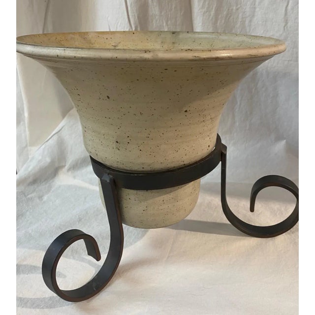 Cachepot Planter Vintage Showroom Sample Vintage White Ceramic on Iron Base For Sale In New York - Image 6 of 10