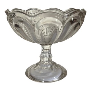 Antique 19th Century American Flint Glass Footed Compote Fruit Bowl Raised Panel or Petal Pattern Circa 1850 For Sale