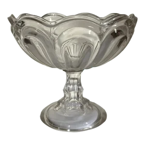 Antique 19th Century American Flint Glass Footed Compote Fruit Bowl Raised Panel or Petal Pattern Circa 1850