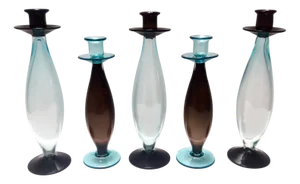 Vintage Italian Candleholders in Aquamarine and Brown Murano Glass, 1980s, Set of 3
