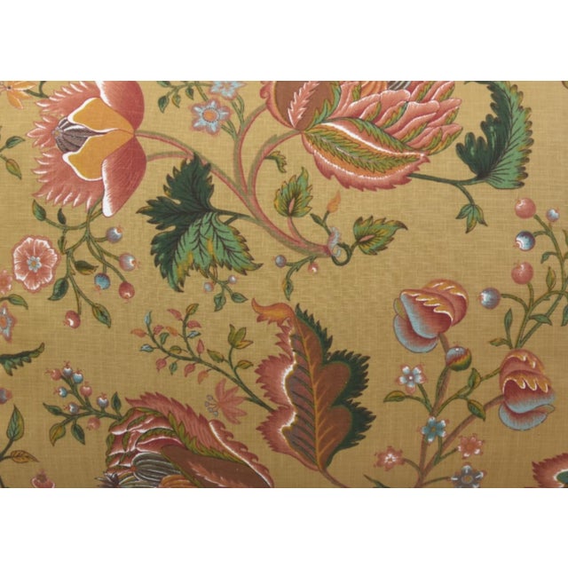 Custom-tailored pillow by Mike Seratt of The Prized Pig in a designer fabric depicting a botanical floral linen-print...