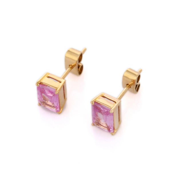 Elevate your style with our exquisite pink sapphire octagon gemstone stud earrings. Handcrafted in 18K solid gold, each...