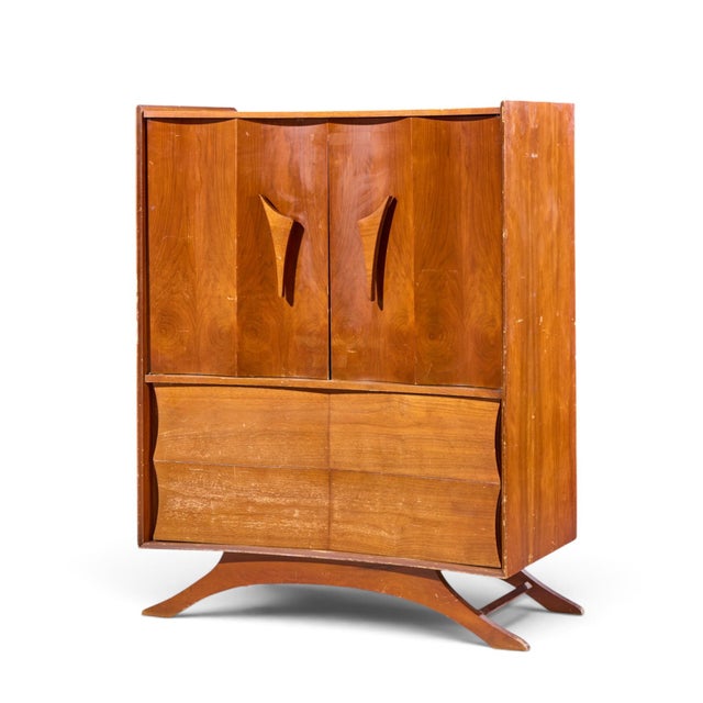 Mid-Century Modern Vladimir Kagan Style Mid Century Walnut Gentlemans Chest Highboy Dresser For Sale - Image 3 of 9