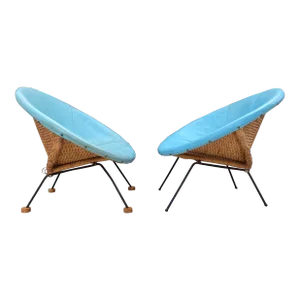 Mid Century Rattan Club Chairs - a Pair