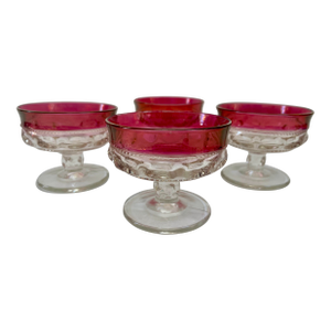 Vintage Tiffan Kings Crown Cranberry Glass Champagne, Fruit or Dessert Coupes - Set of 4