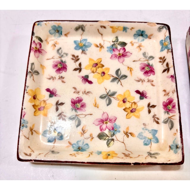 Vintage Mid Century Erphila Czecho-Slovakia Chintz Flower Pots With Saucers, a Pair For Sale In Louisville - Image 6 of 12