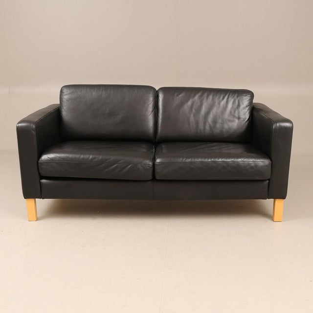 Karlstad Black Leather Sofa from Ikea For Sale - Image 5 of 7