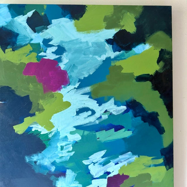 Early 21st Century Abstract Blue Green Purple Acrylic Painting on Canvas For Sale - Image 5 of 8