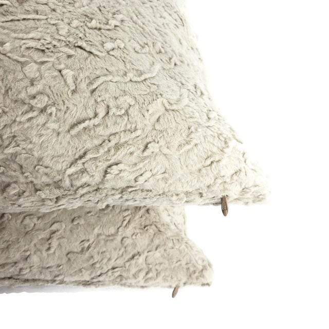2020s Solid Gray Faux Fur Pillow Cover For Sale - Image 5 of 7