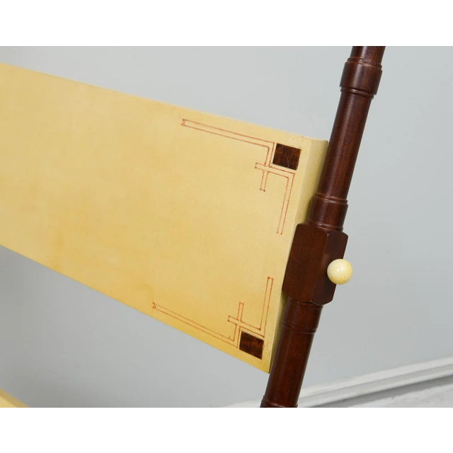 Burnt Umber Pair of Carlo Bugatti Inspired Handcrafted Parchment and Mahogany Chairs For Sale - Image 8 of 12