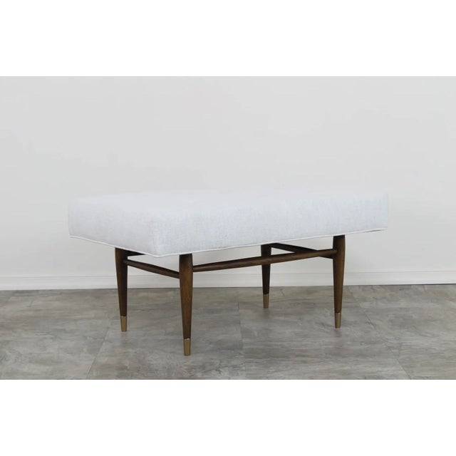 Mid-Century Modern Walnut & Chenille Ottoman For Sale In Miami - Image 6 of 9