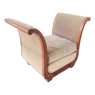 Monumental Vintage Hollywood Regency Neoclassical Curule Style Oversized Velvet Accent Chair / Bench Chair For Sale