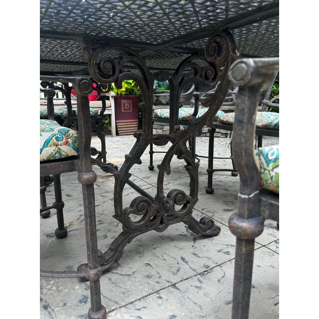 Vintage Cast Aluminum 7-Piece Outdoor Dining Set, Table & 6 Chairs For Sale - Image 4 of 10