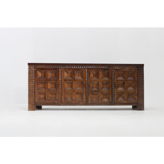 Wood Spanish Brutalist Sideboard in Walnut, 1960s For Sale - Image 7 of 10