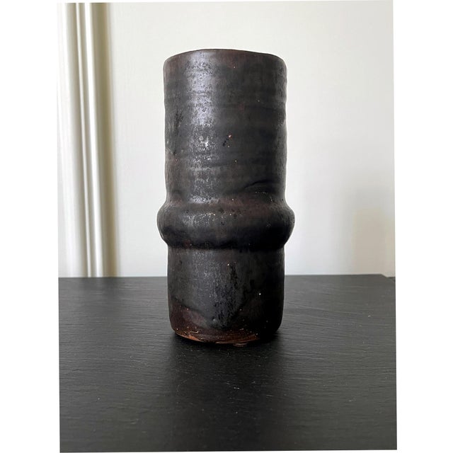 Contemporary Ceramic Geometrical Vase with Black Metallic Glaze Beatrice Wood For Sale - Image 3 of 13