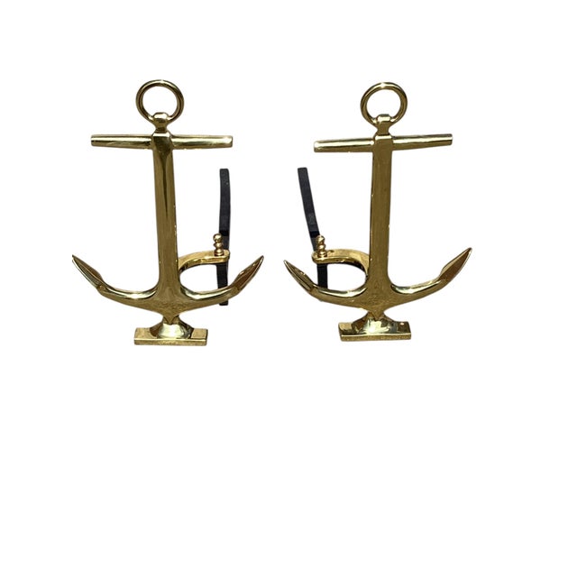 Metal Pair of Brass Nautical Andirons For Sale - Image 7 of 7