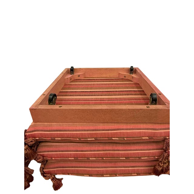 Pair of 1990s Matching Custom-Made Pillow Stacked Ottomans on Casters With Tassels For Sale - Image 4 of 8