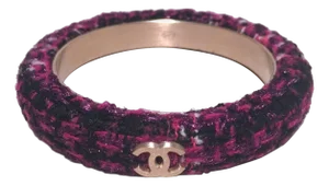 Chanel Purple Tweed and Steel Bangle Bracelet