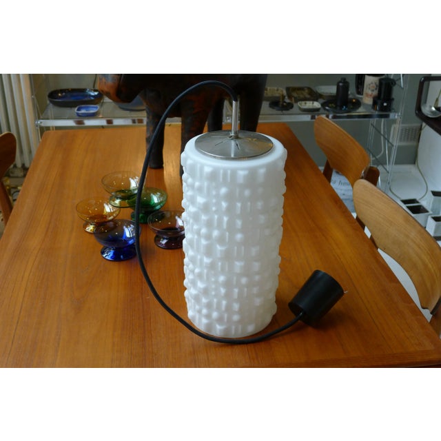 1970s Space Age White Glass Ceiling Lamp with Embossed Geometric Pattern from Staff, 1970s For Sale - Image 5 of 9