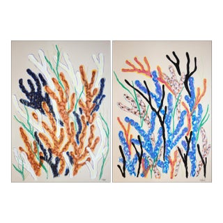 2026, Illustration Botanics, Coral Reef Duo, Modern Seascape Painting on Watercolor Paper For Sale
