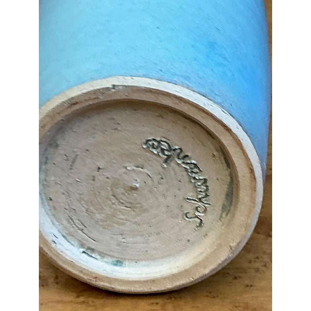 Ceramic Vintage Blue Glazed Studio Pottery Vase For Sale - Image 7 of 15