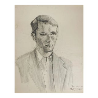 Vintage 1950 Charcoal Portrait Study Drawing of Young Man For Sale
