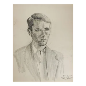 Vintage 1950 Charcoal Portrait Study Drawing of Young Man