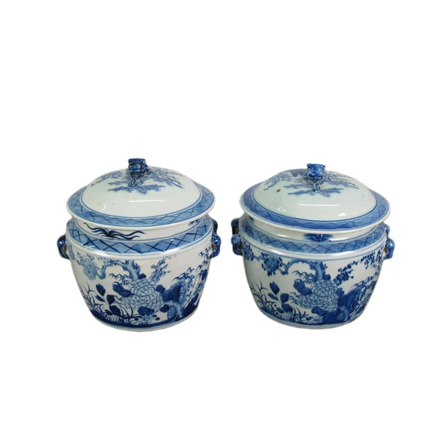 Pair Blue & White Jar With Lid For Sale - Image 10 of 10