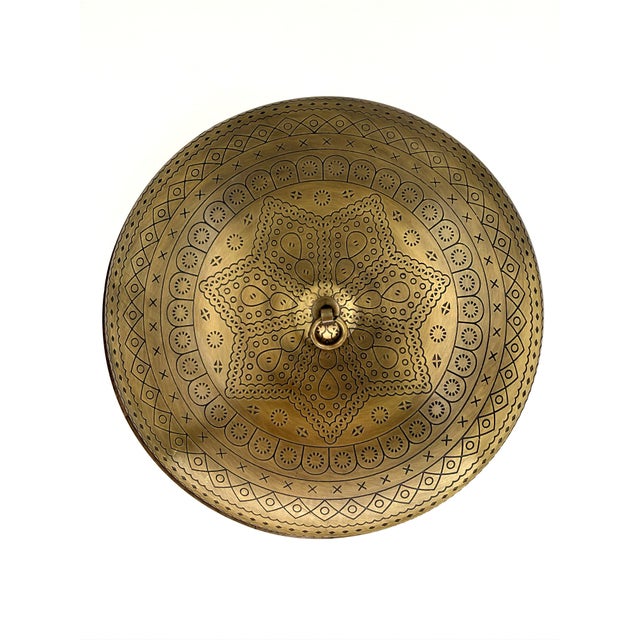 Handcrafted Indian Mango Wood Round Box With Stunning Etched Brass Lid For Sale - Image 4 of 9