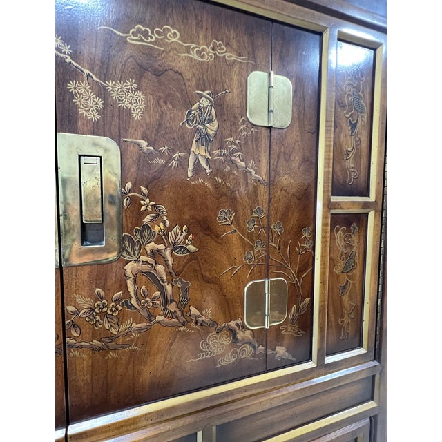 Brass 1970s Drexel Heritage Dynasty Collection Chinoiserie Armoire Dresser For Sale - Image 8 of 10